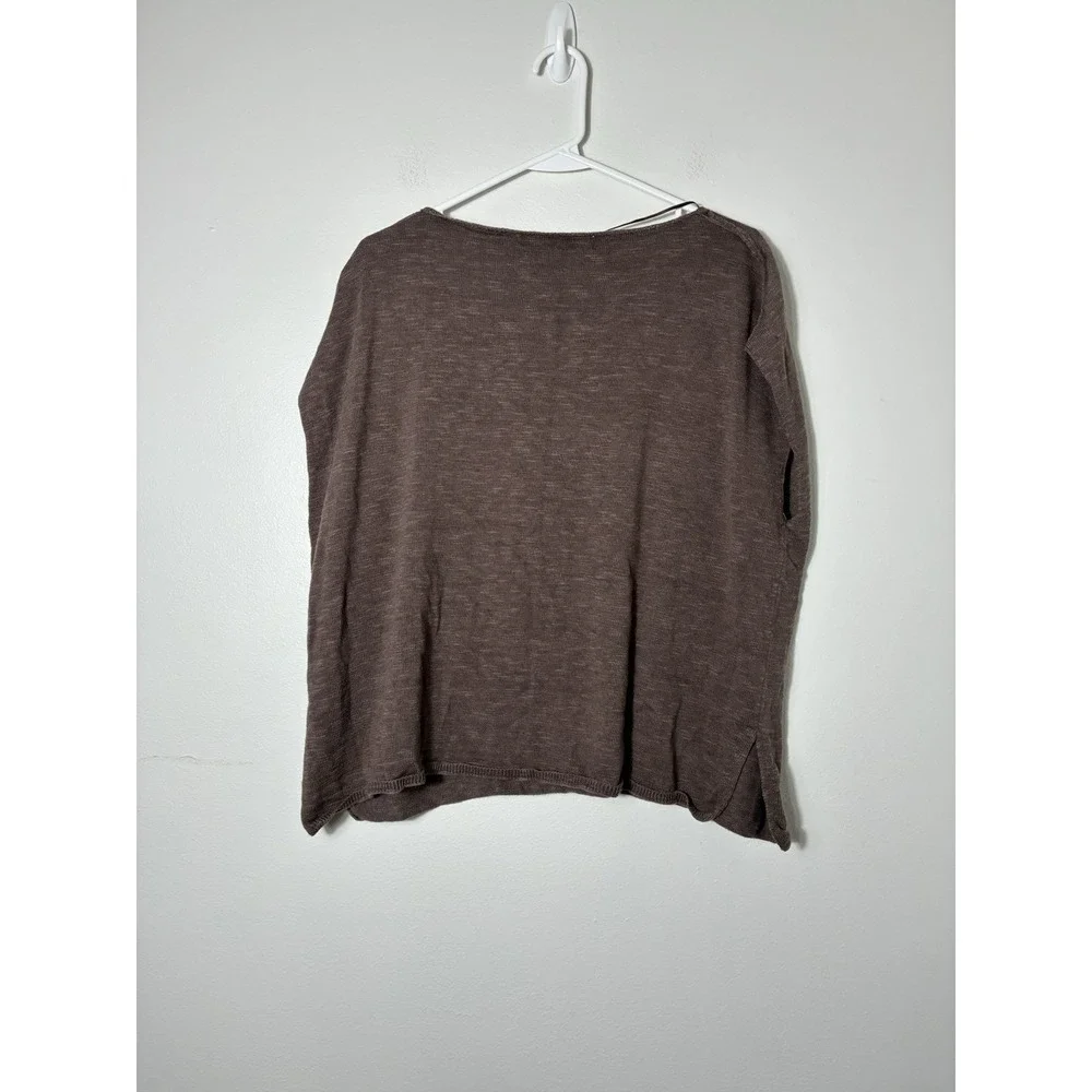 Free People Beach V Neck Boxy Oversized Top Sz M Brown Slouchy Coastal